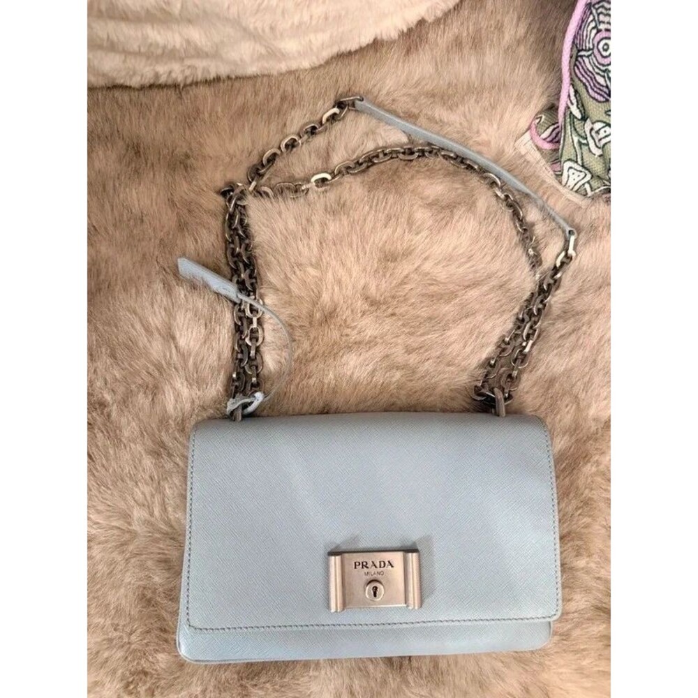 Prada Safiano Sky Blue Leather Shoulder Bag